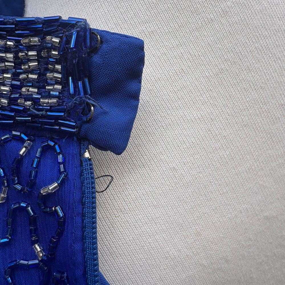 VTG Y2K Beaded Dress Gown Sz 12 Blue Maxi Bodycon Prom Glam Fairy Evening Formal - Picture 15 of 16
